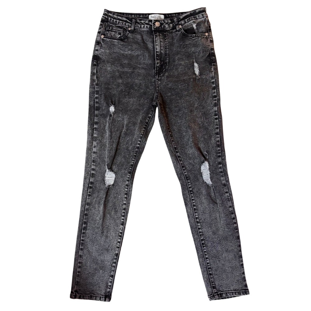 Peach Love California High Rise Distressed Skinny Jeans Acid Wash Black Size L